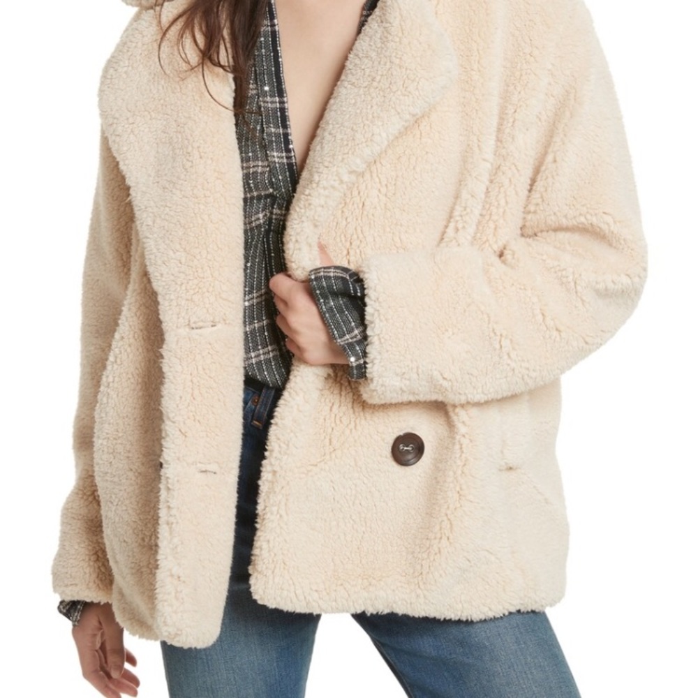 Free People Teddy Peacoat- Size Large- Cream